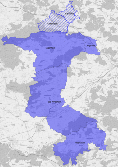 Darstellung des Bedienungsgebietes Karte, in der das Bedienungsgebiet Bad Windsheim eingezeichnet ist