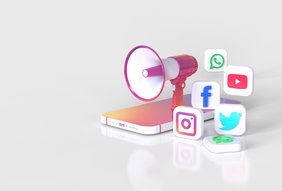 Grafik mit Symbolen für Social Media (Facebokk, Twitter etc.)