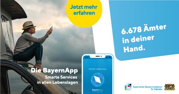 Werbung für die Bayernapp "6.678 Ämter in Deiner Hand"