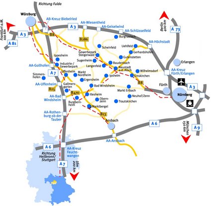 karte_landkreis_nea_infrastruktur Karte Standort Frankens Mehrregion - Straßen, Gemeinden, Lage in Deutschland, Anbindung an die Ballungszentren.
